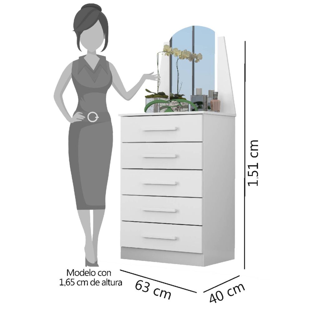 Comoda 5 Cajones Con Espejo Veneza Blanco image number 3.0