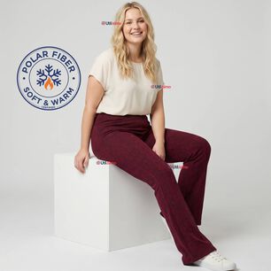 Pantal&oacute;n Polar Con Chiporro Palazzo Mujer Elasticada T&eacute;rmica Burdeo Jeans