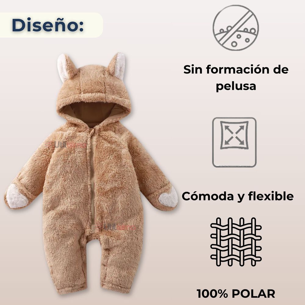 Enterito Osito Polar Con Capucha Marron Beb&eacute; image number 3.0
