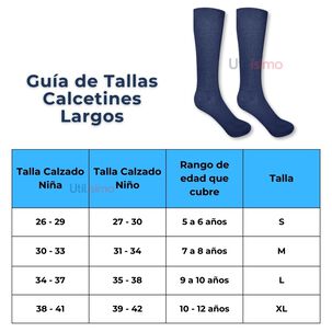 Calcet&iacute;n Escolar Largo Algod&oacute;n Azul Unisex 1 Par