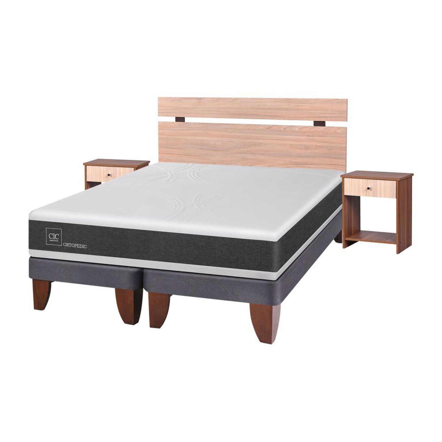 Cama Europea Cic Europea Ortopedic / 2 Plazas / Base Dividida + Set De Maderas image number 1.0