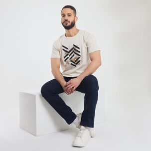 Polera Estampada Manga Corta Cuello Redondo Hombre Az Black