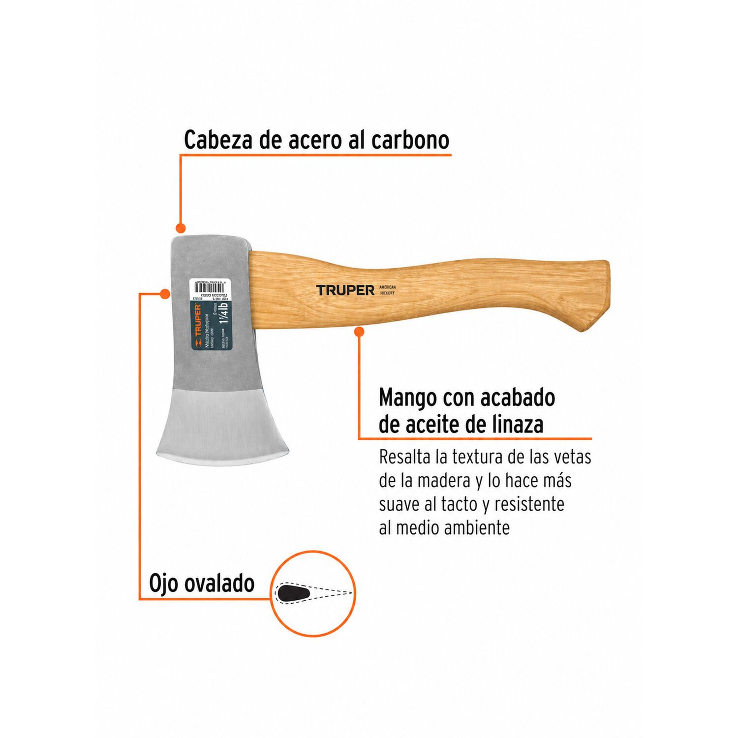 Hacha Cazador 1-1/4 Lb, Mango Hickory 14 , Truper image number 3.0