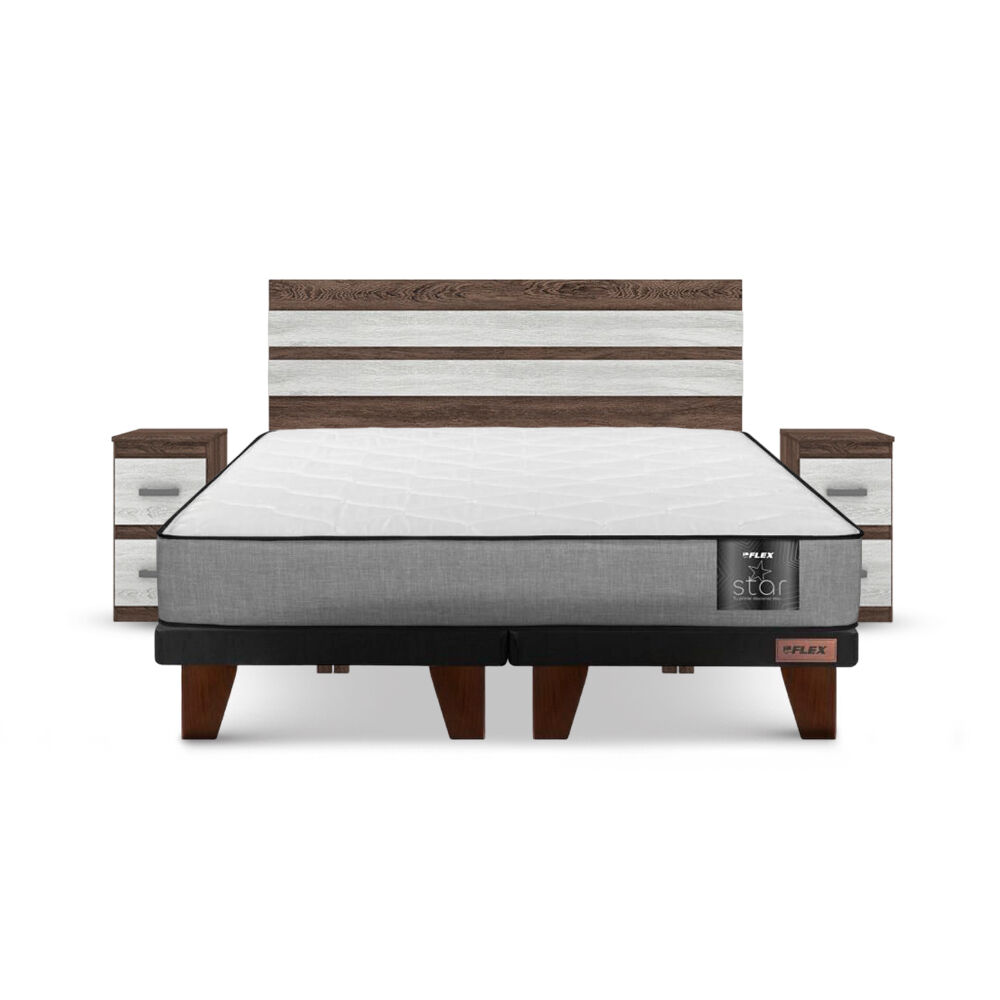 Cama Europea Flex Star / 2 Plazas / Base Dividida + Set De Maderas Madrid image number 0.0