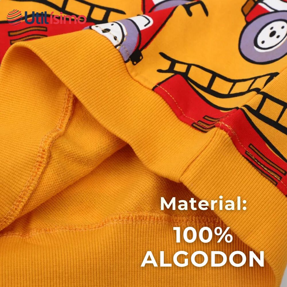 Poler&oacute;n Ni&ntilde;o Manga Larga 100% Algod&oacute;n Amarillo Bomberos image number 4.0