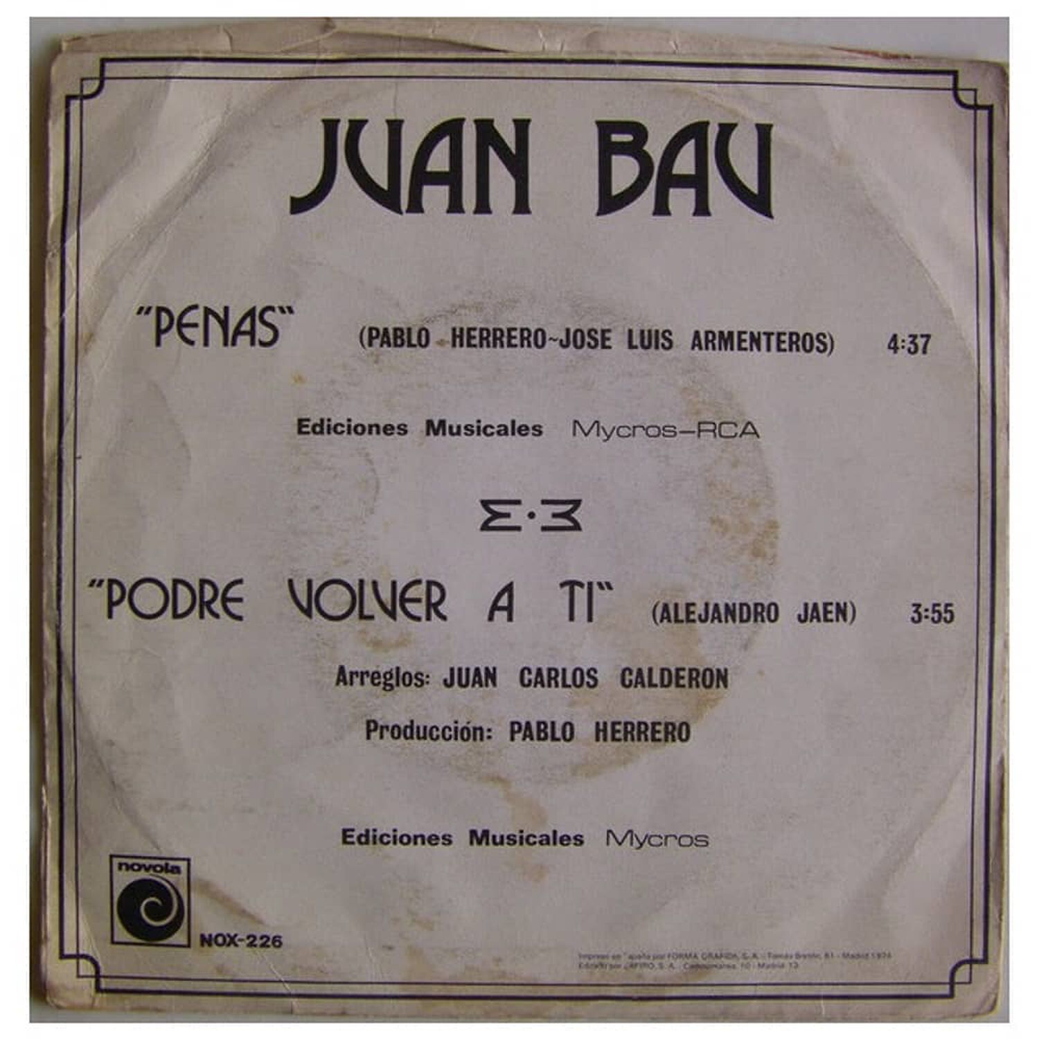 Juan Bau - Penas | 7" Single Vinilo Usado image number 1.0