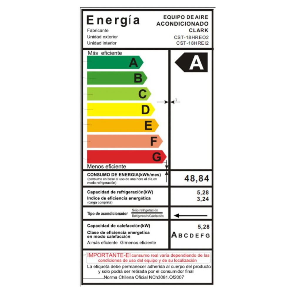 Aire Acondicionado Tipo Split Muro De 18000 Btu Convencional Clark image number 2.0