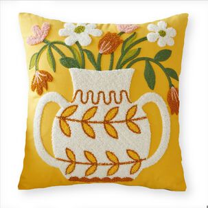 Cojin Bordado 45x45 Cm Florero Mostaza