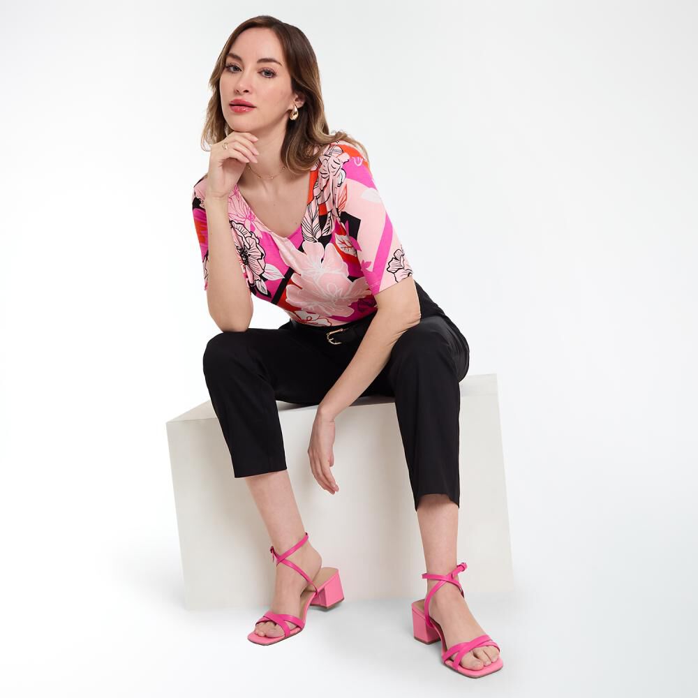 Polera Full Print Manga Corta Cuello V Mujer Lesage image number 1.0