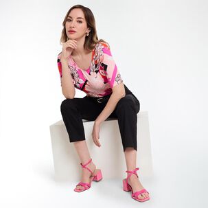 Polera Full Print Manga Corta Cuello V Mujer Lesage