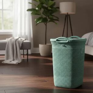 Cesto Canasto Para Ropa Khipu 60 Lts Con Tapa Color Verde Menta