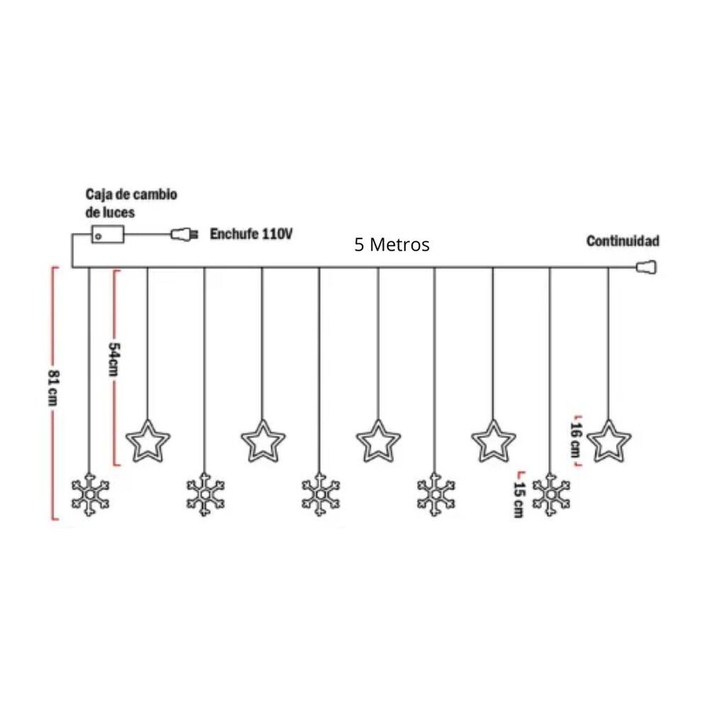 Guirnalda 10 Luz Led Estrella Y Copos Nieve 5 Metros Multicolor image number 1.0