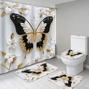 Juego De Cortina Y Alfombra Para El Ba&ntilde;o 04 Piezas M20