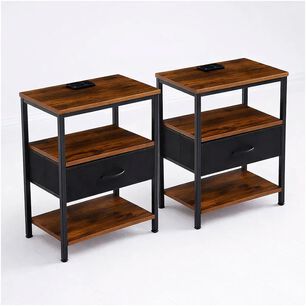 Pack De 2 Veladores Estilo Industrial Black Wood 50x30x61