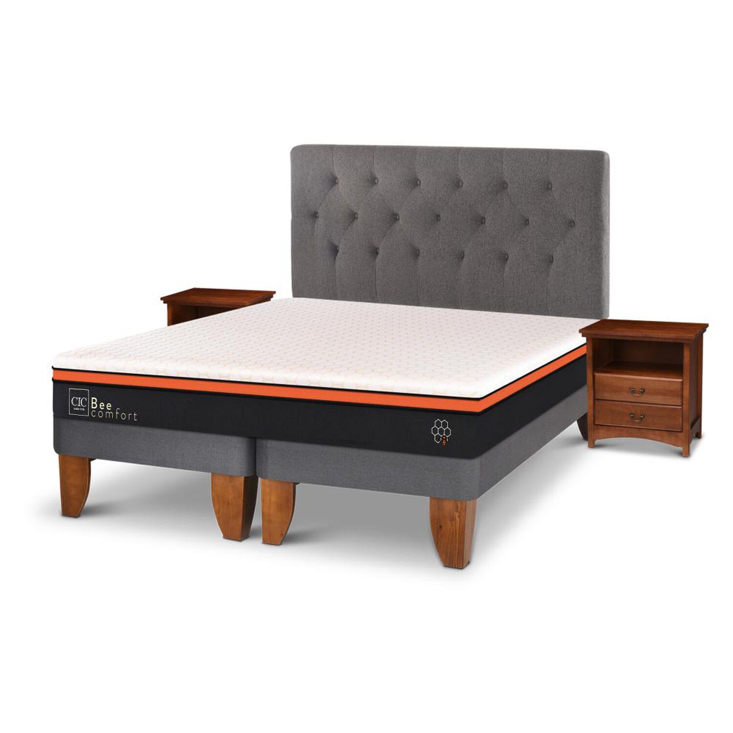Cama Europea Cic Bee Comfort / 2 Plazas / Base Dividida + Set De Maderas image number 1.0