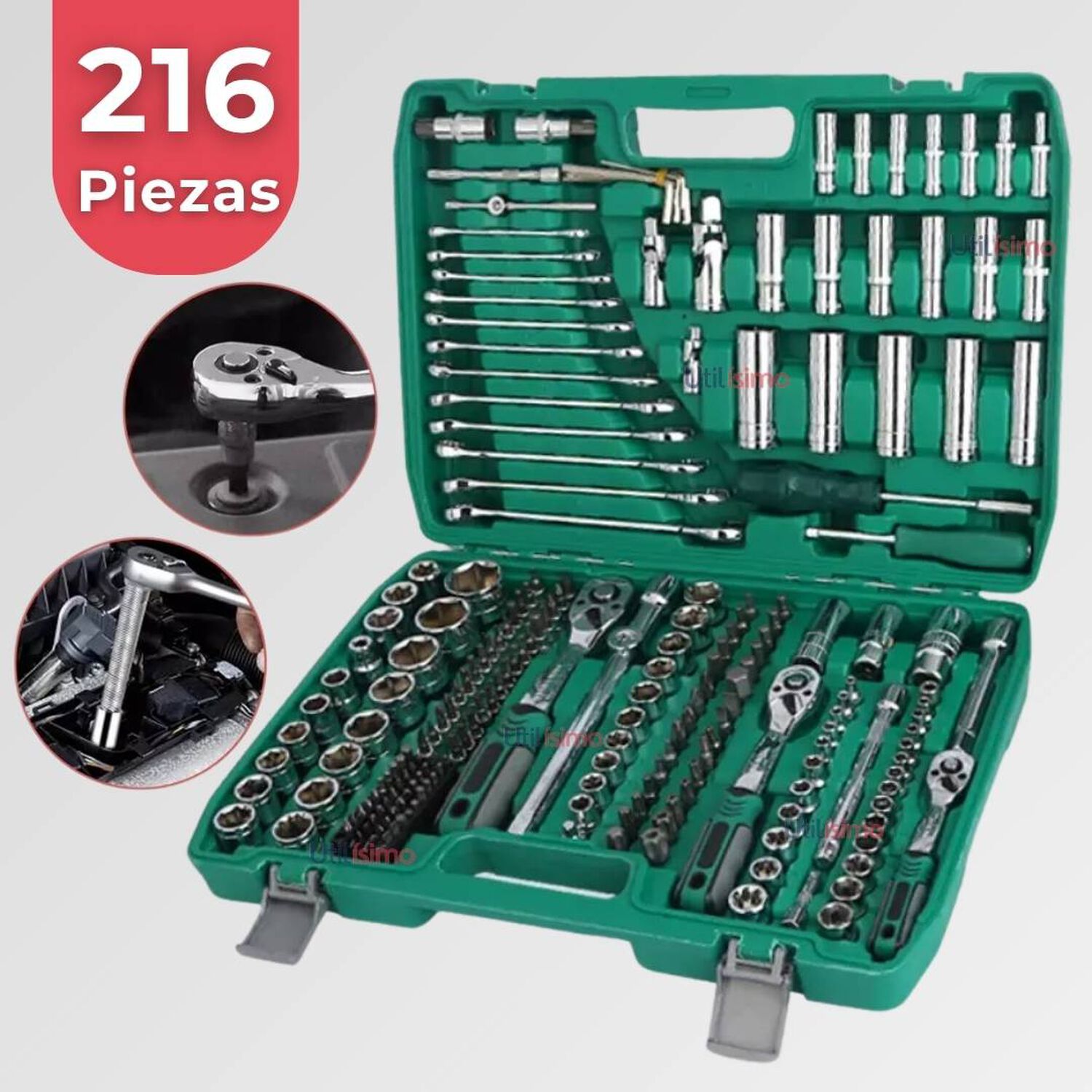 Set Caja De Herramientas 216 Piezas Dados Y Llaves Acero Cromo image number 0.0