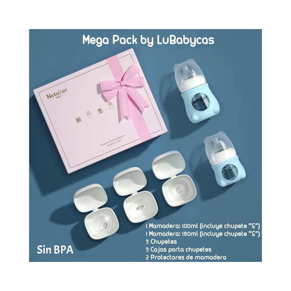 Set 2 Mamaderas Con Protectores 3 Chupetes Caja Lubabycas image number 9.0