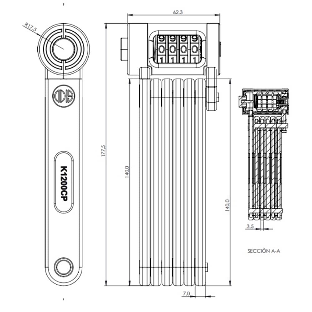 Candado Bicicleta Plegable Odis Bike K1200cp Combinaci&oacute;n image number 4.0