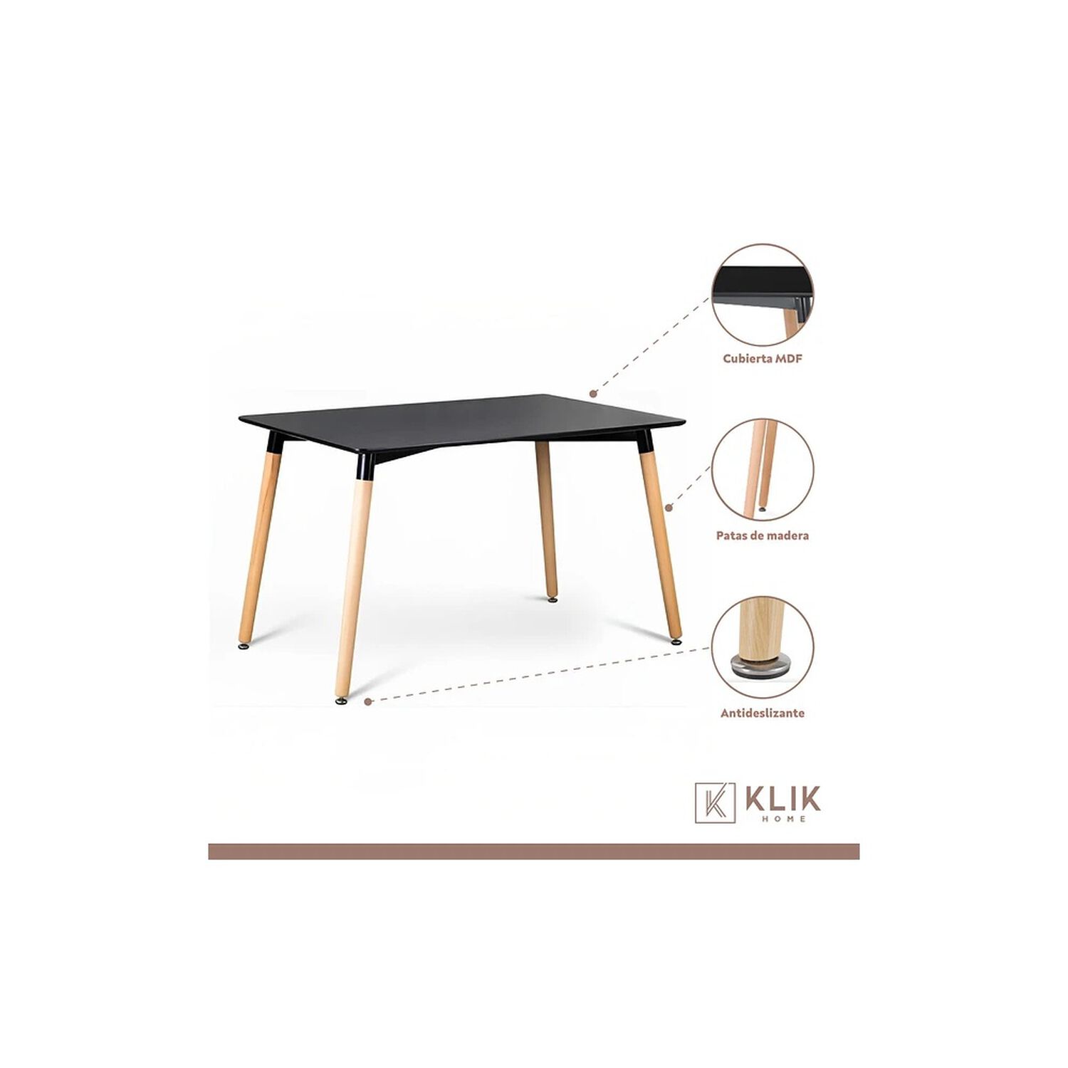 Comedor Mesa Rectangular Negra + 6 Sillas Tulip Negras image number 2.0