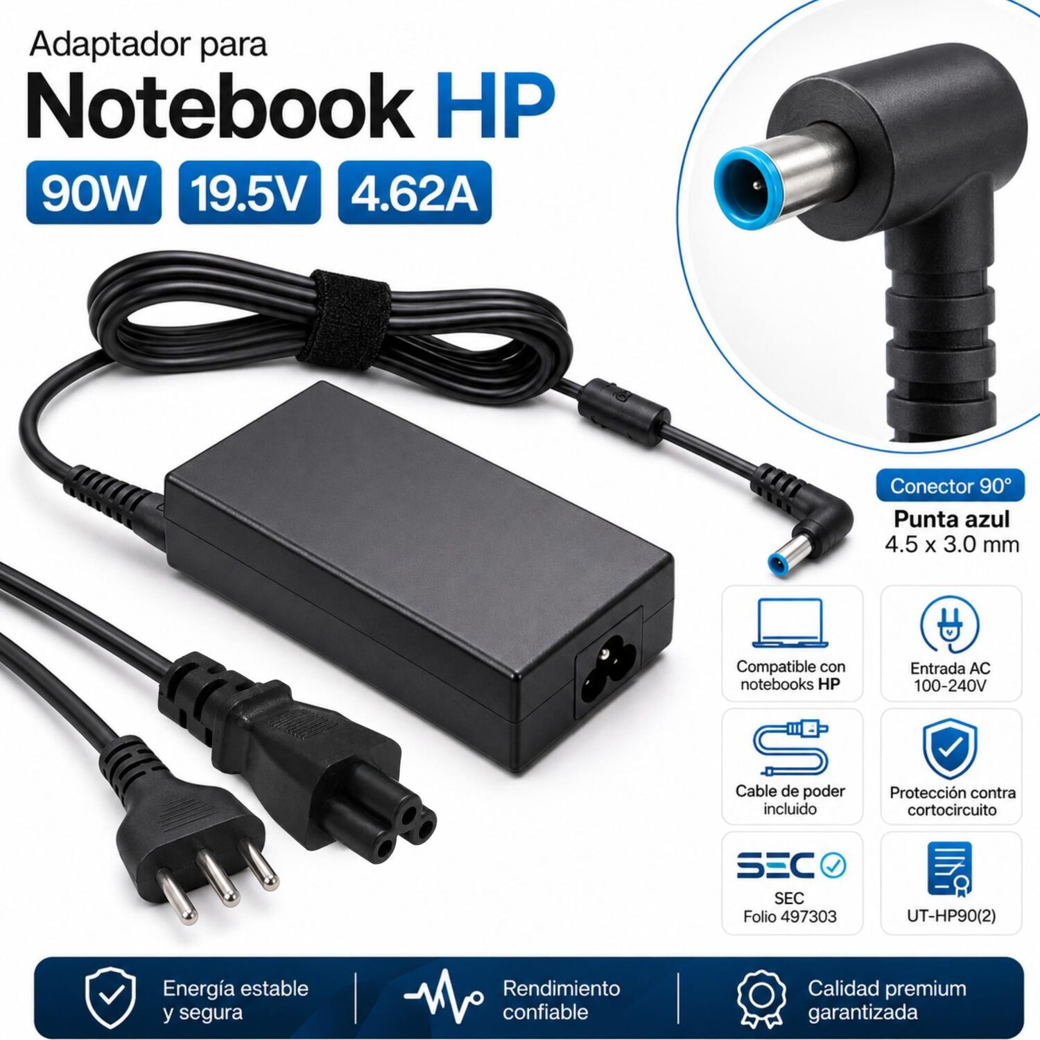 Cargador Notebook Para Hp 19.5v 4.62a P.azul 4.5*3mm 90w Sec image number 5.0