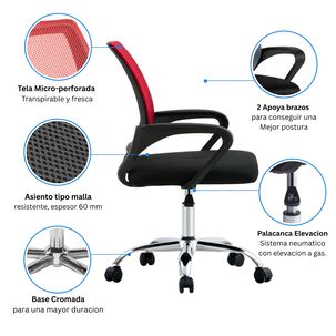 Silla Ejecutiva Ergon&oacute;mica Nueva York - Respaldo De Malla Roja, Estilo Y Confort Para Tu Oficina