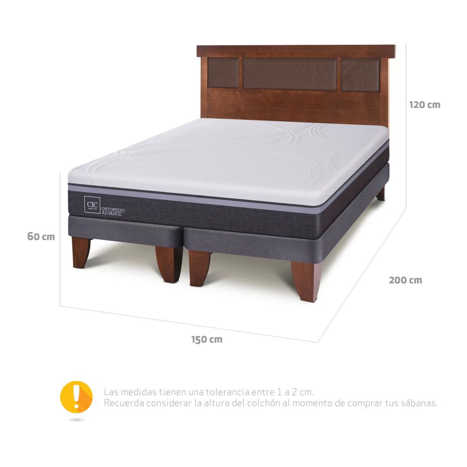 Cama Europea Cic Ortopedic Advance / 2 Plazas / Base Dividida + Respaldo image number 2.0