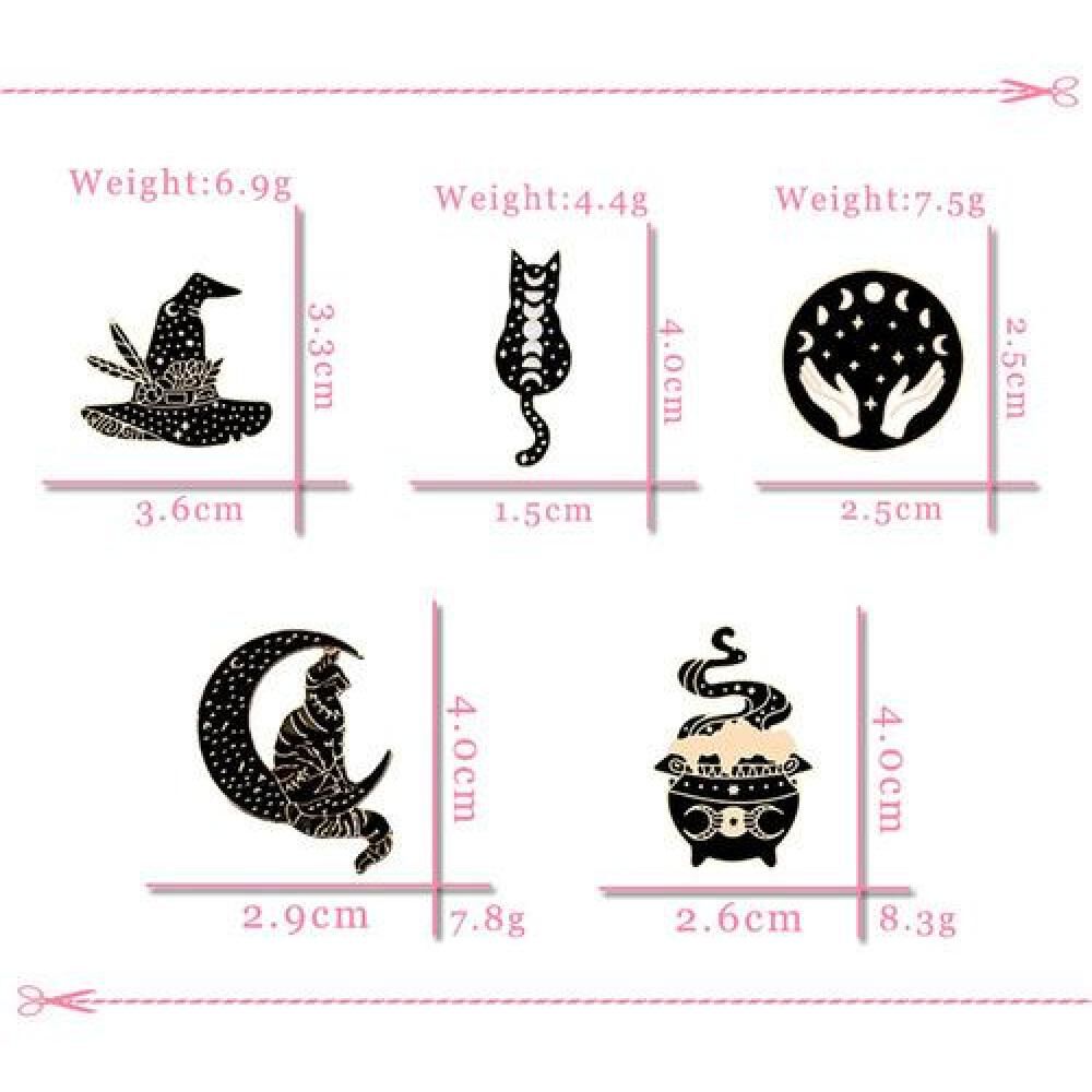 Set Pines Broches Gotico Bruja Gato Negro Proteccion Dark image number 2.0