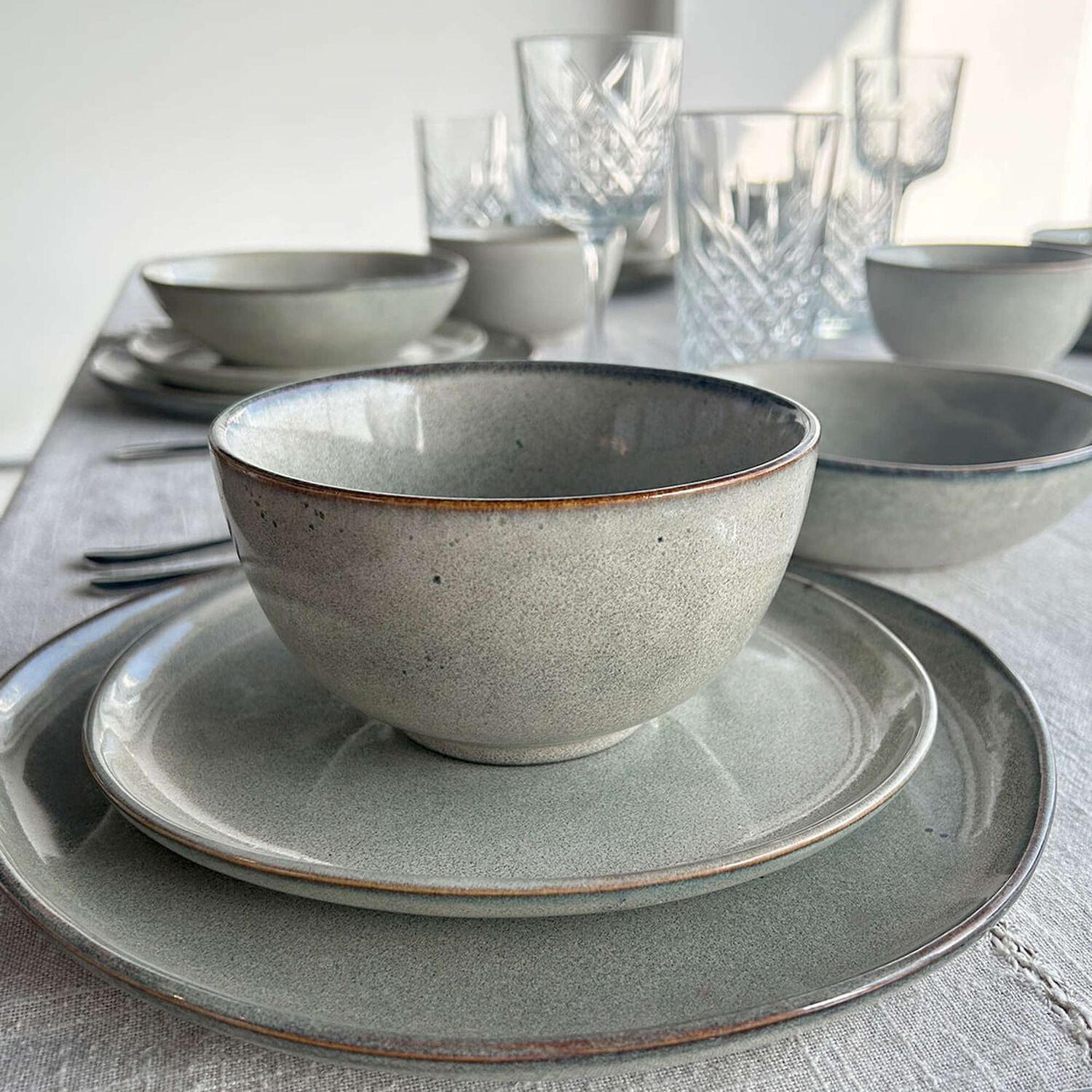 Set 6 Platos Redondo Ceramica 27 Cm Gris Linea Laos image number 1.0