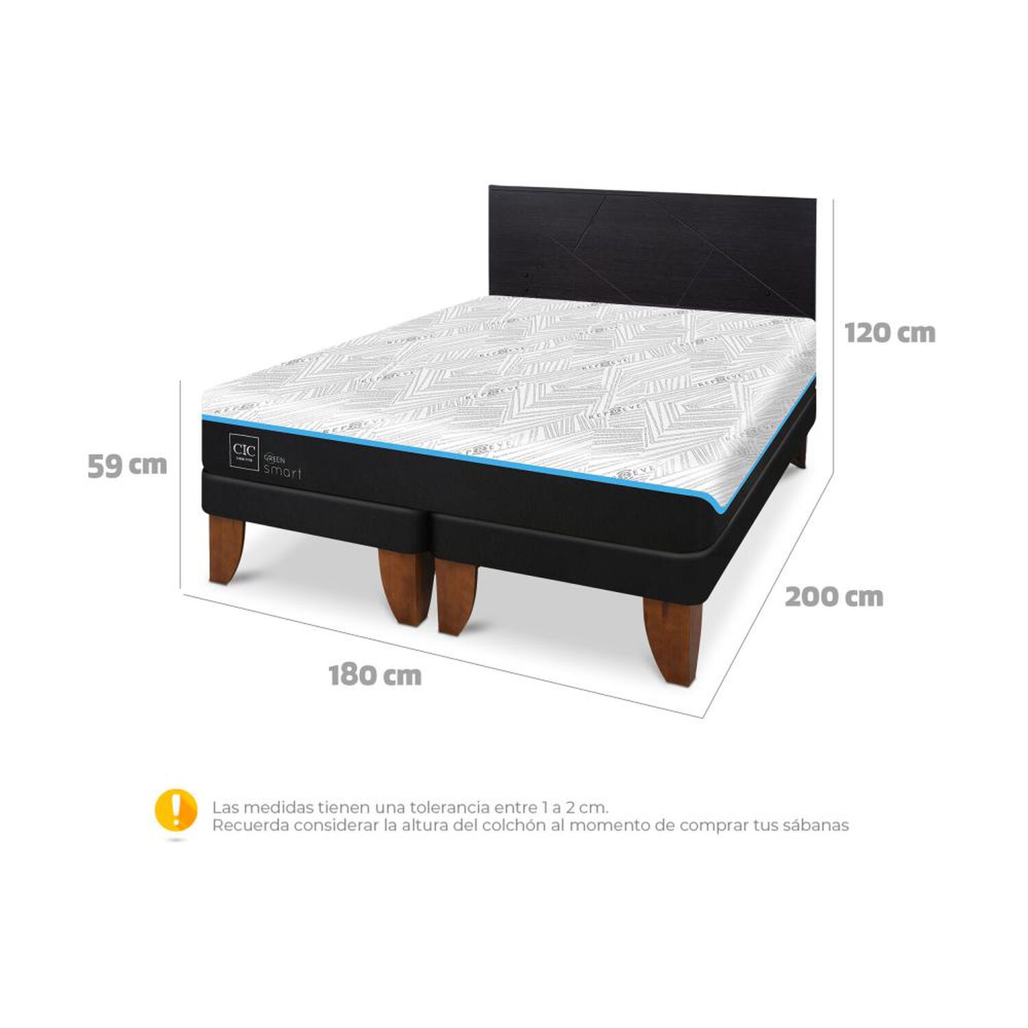 Cama Europea Cic Green Infinity / King / Base Dividida + Respaldo image number 7.0
