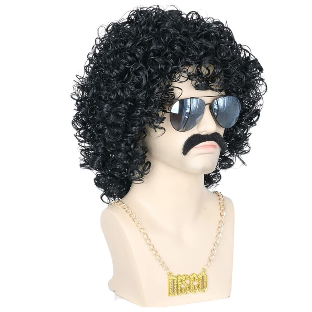 Set Disfraz Afro Retro Hombre Años 80 Onda Disco Pelo image number 2.0