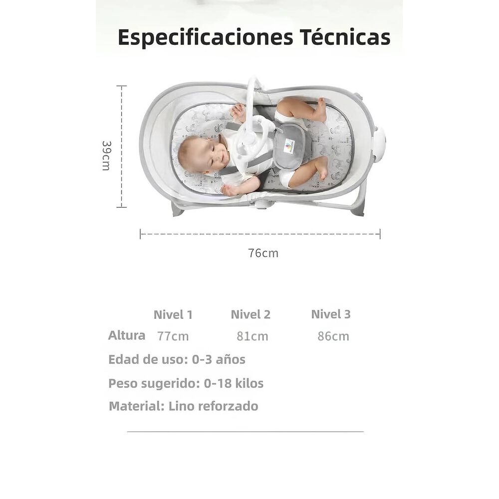 Cuna Mois&eacute;s Y Columpio Con Vibraci&oacute;n 2 En 1 Lubabycas Gris image number 3.0