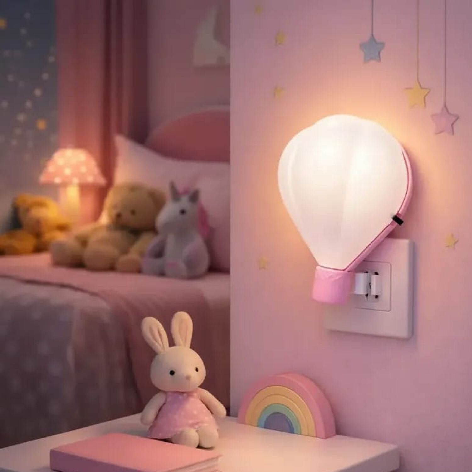 Luz Nocturna Infantil Globo Aerost&aacute;tico Espanta Cuco (modelo Rosado) image number 1.0