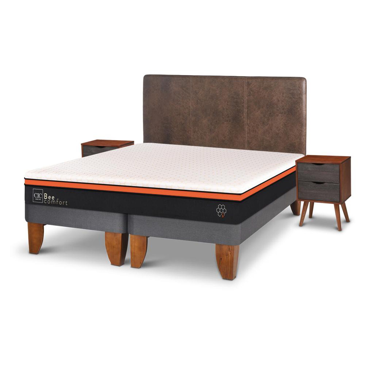 Cama Europea Cic Bee Comfort / 2 Plazas / Base Dividida + Set De Maderas image number 1.0
