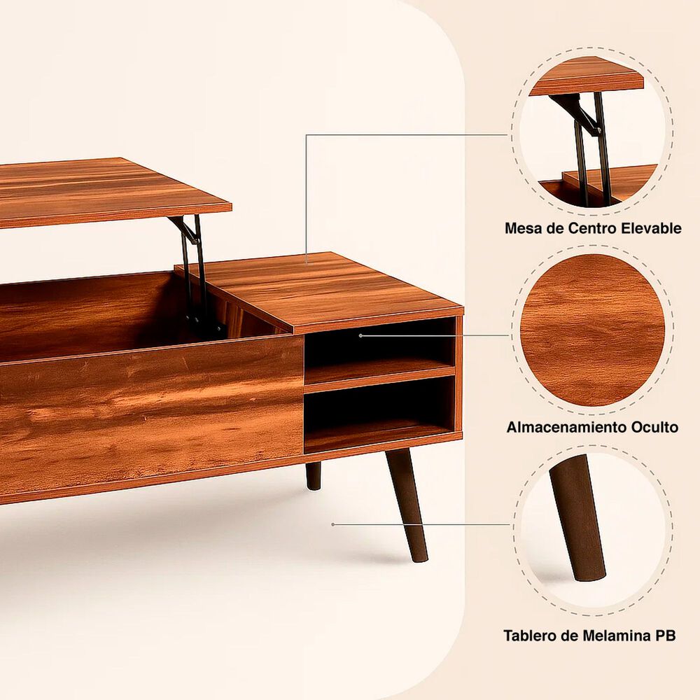 Mesa De Centro R&uacute;stica Greva Lift Con Cajones Y Repisa image number 4.0