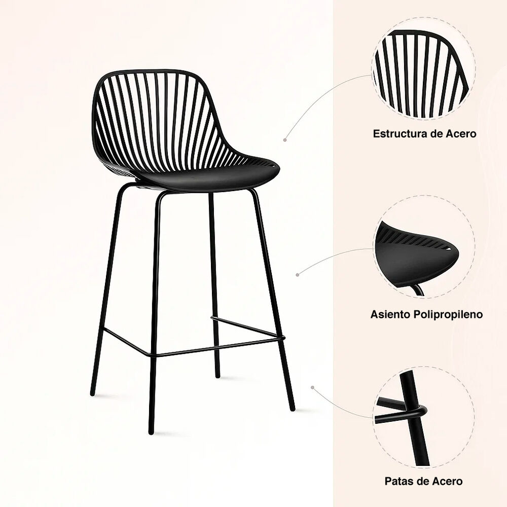 Pack De 4 Taburetes Piso Bar Tropea Alto - Negro image number 4.0