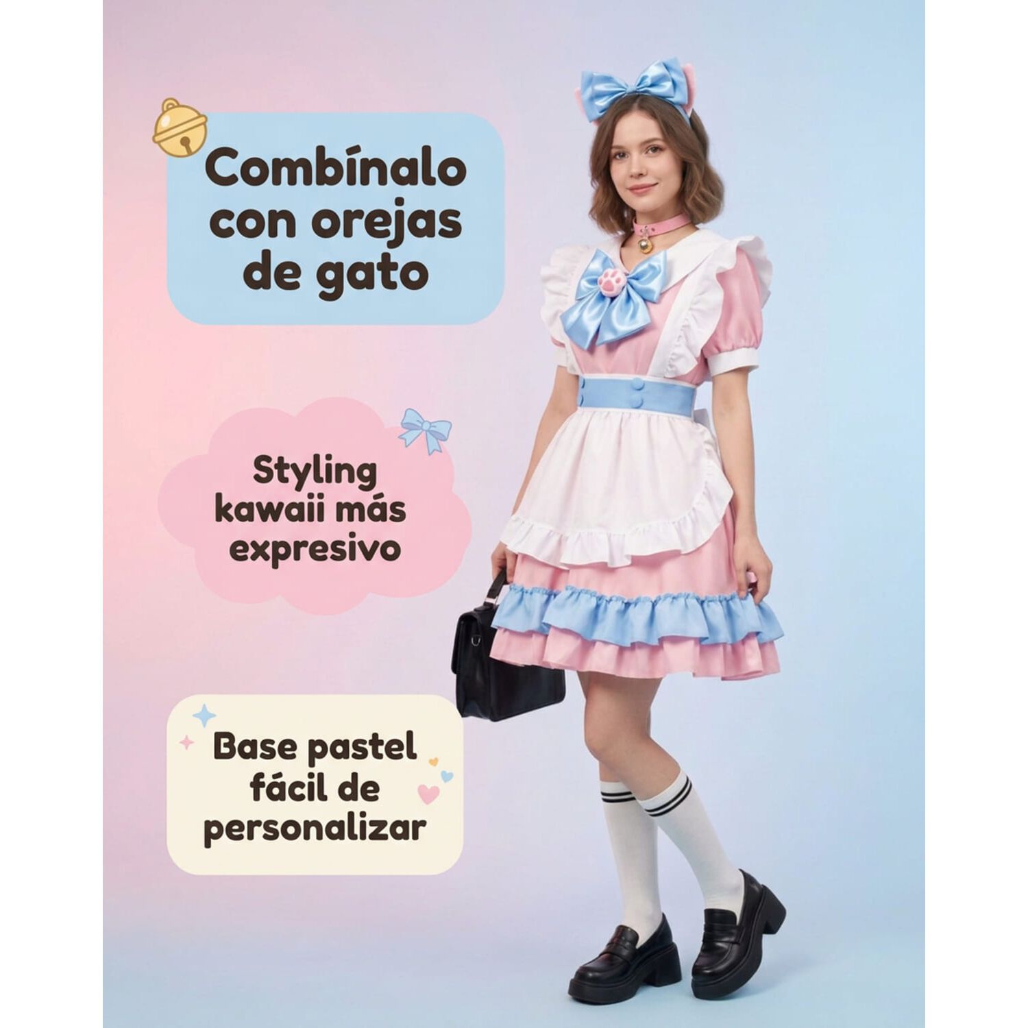Disfraz Maid Rosado Cosplay Kawaii image number 2.0