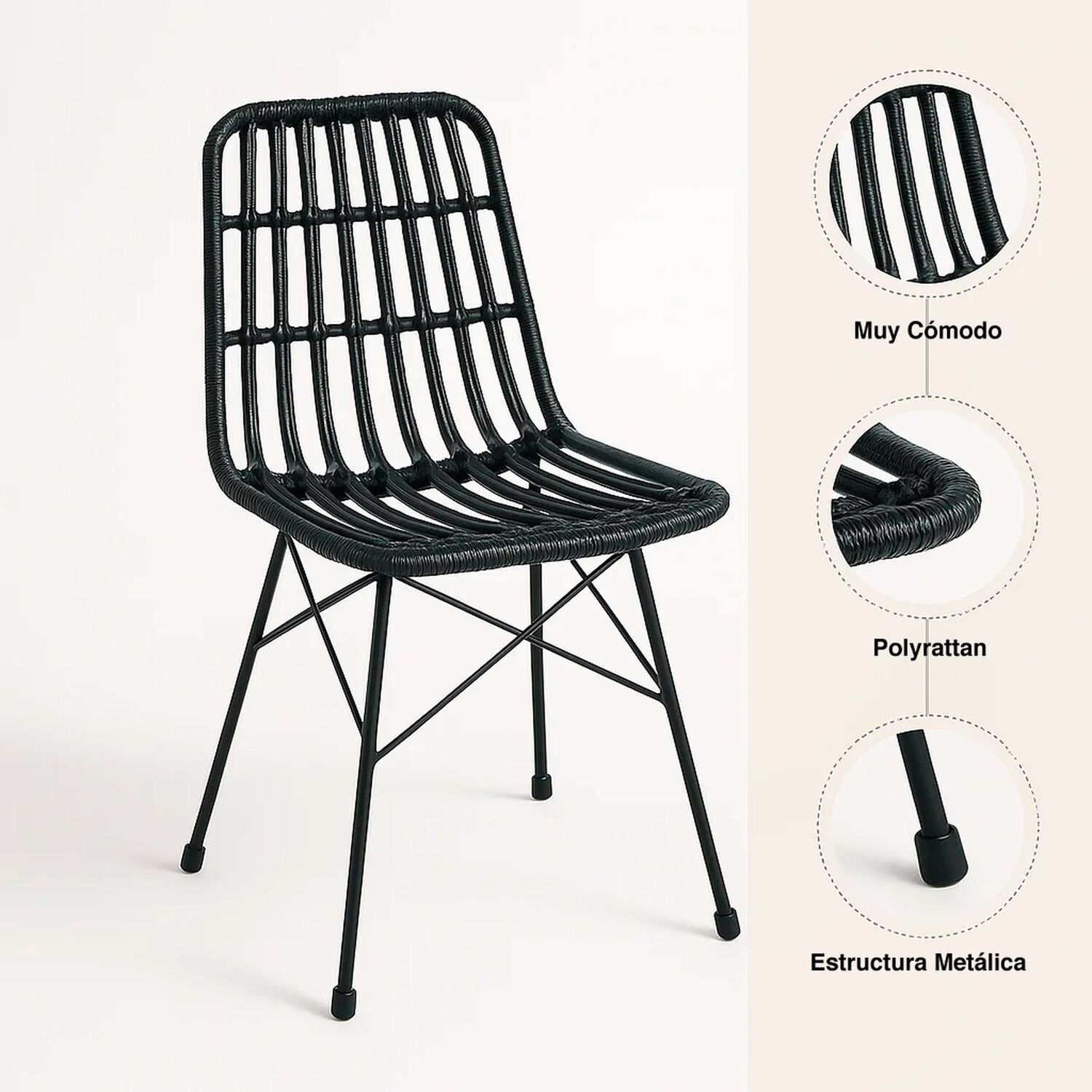 Silla De Comedor Terraza Rattan Grecia Color Negro image number 4.0