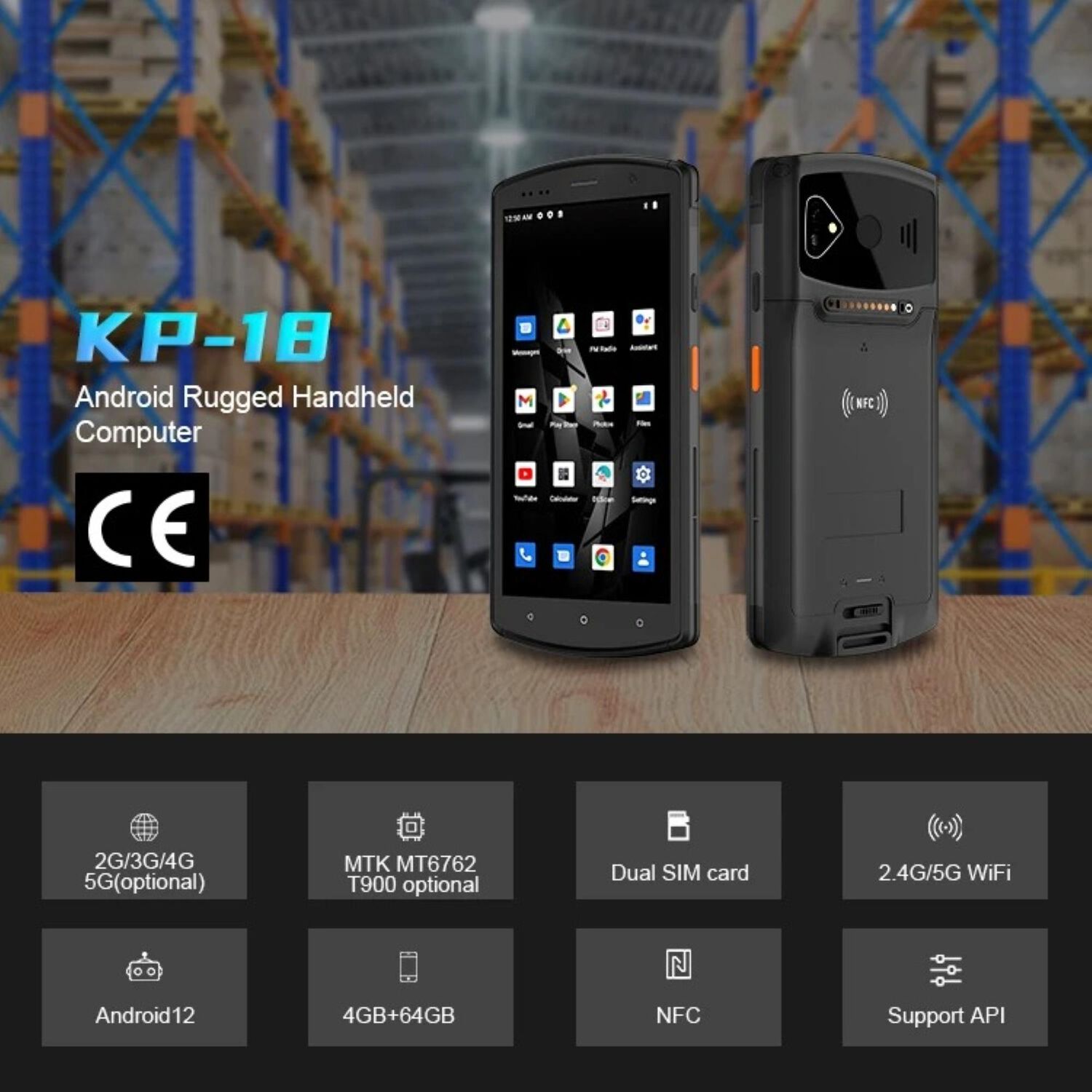 Kt-kp18 Pda Industrial Con Lector De C&oacute;digos De Barras, Rfid/nfc 13.56mhz, Android 12 image number 1.0
