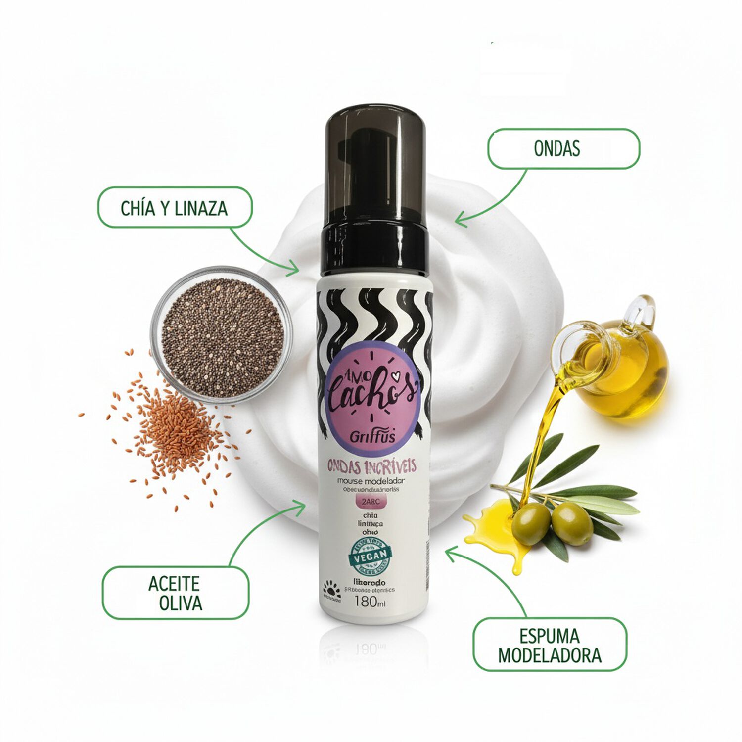 Mousse Modelador De Ondas Increibles 180ml Griffus image number 2.0