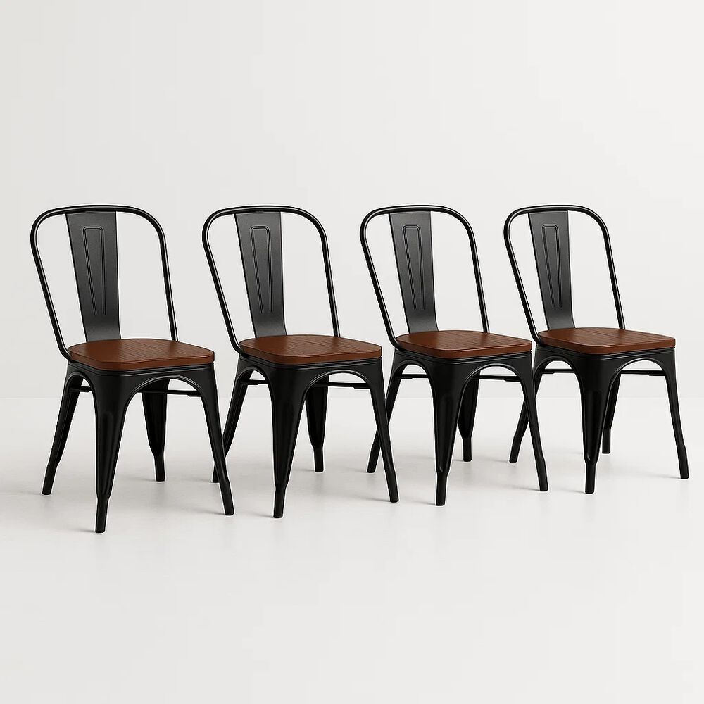 Pack De 4 Sillas Tolix Con Asiento De Madera Oscura Walnut - Negras image number 0.0