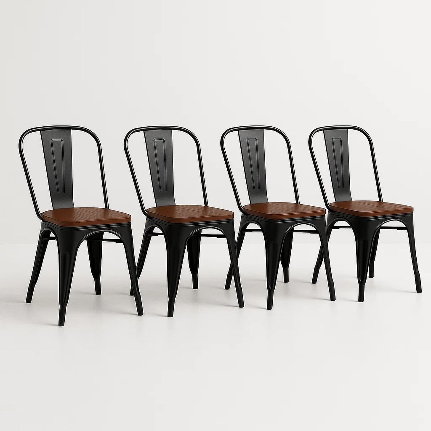 Pack De 4 Sillas Tolix Con Asiento De Madera Oscura Walnut - Negras image number 0.0
