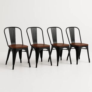 Pack De 4 Sillas Tolix Con Asiento De Madera Oscura Walnut - Negras