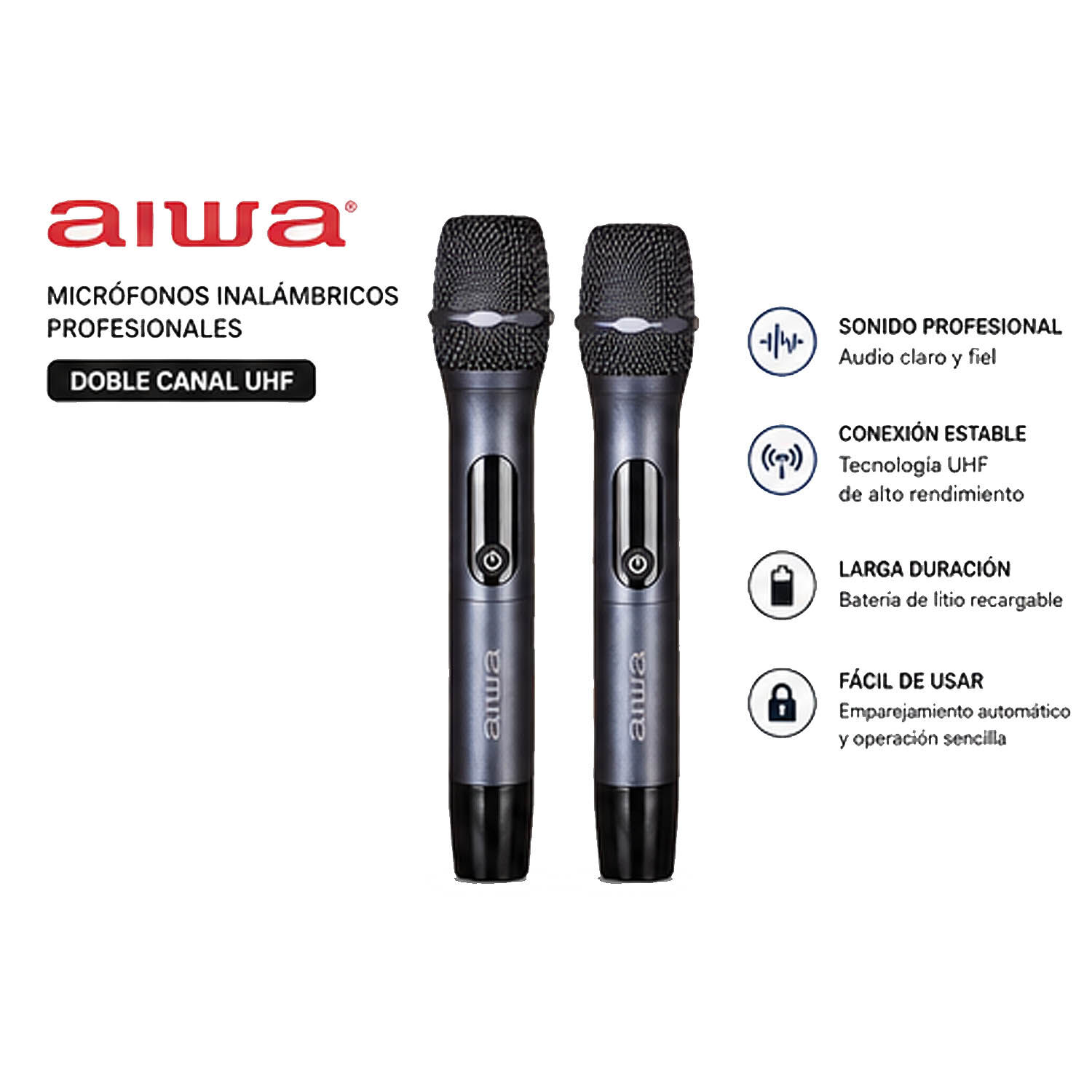 Micr&oacute;fonos Pack X2 Inal&aacute;mbricos Aiwa Met&aacute;licos Aw-mk108 image number 3.0