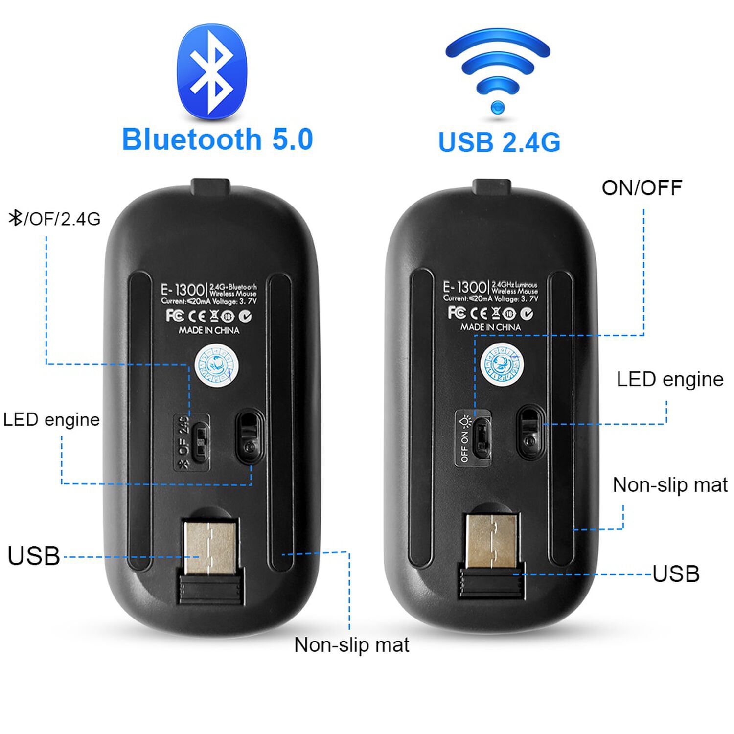 Mouse Raton Recargable Usb Bluetooh Compatible Para Mac Y 2,4ghz Conexi&oacute;n Inalambrico image number 2.0