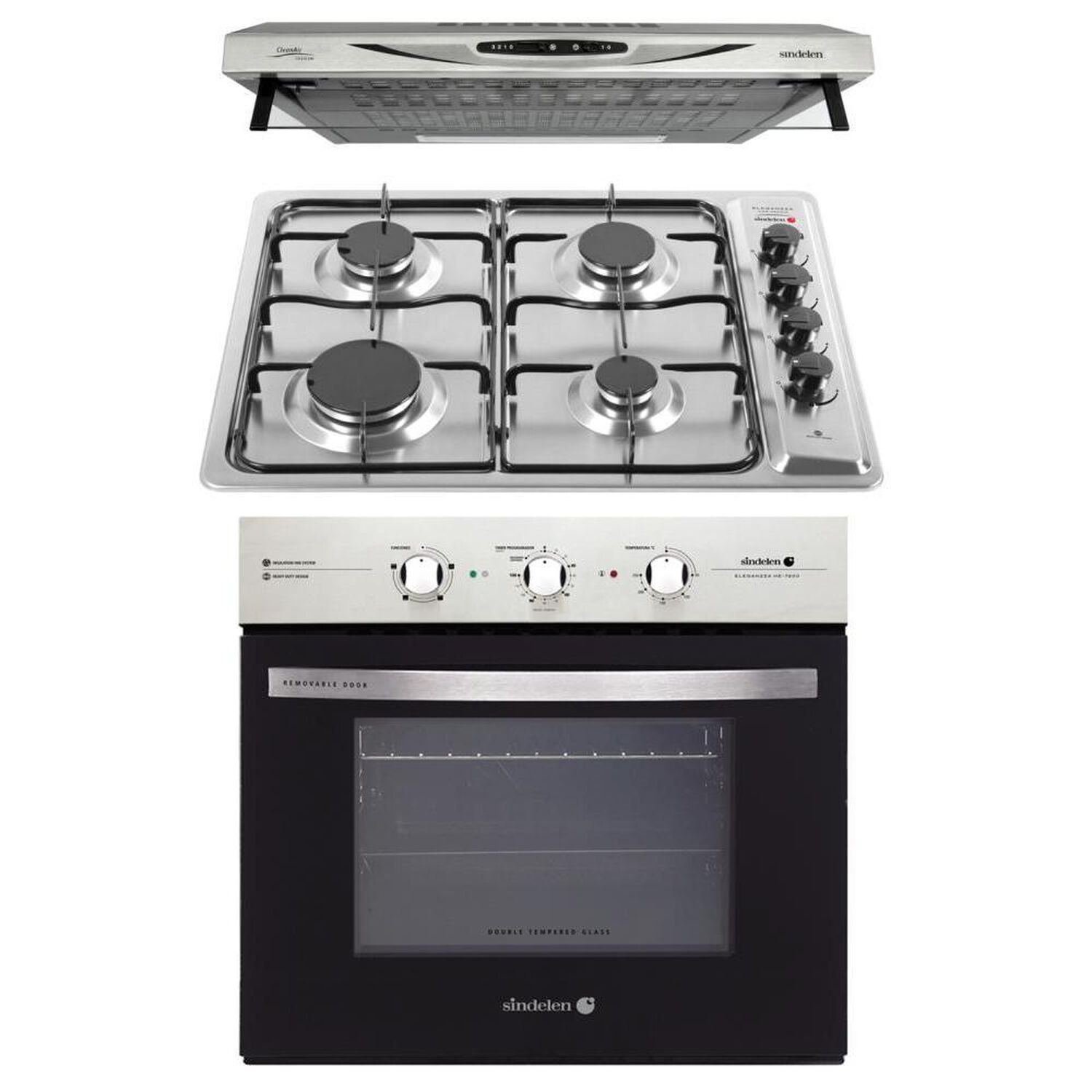 Kit De Cocina Sindelen Campana CA-610EIN + Encimera CEG-4600IN + Horno HE-7200IN 4 Quemadores image number 0.0
