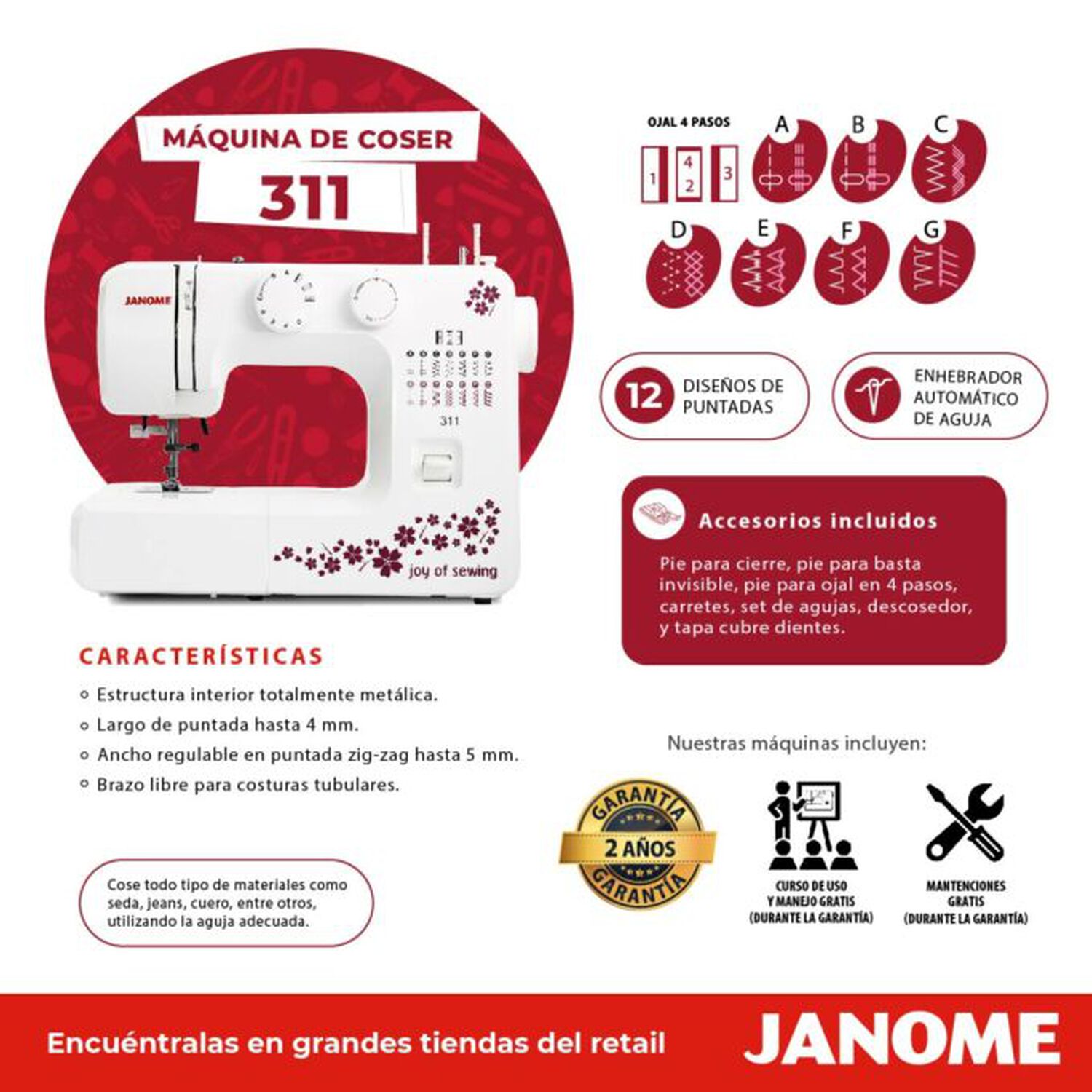 Combo Janome M&aacute;quina De Coser 311 + M&aacute;quina Overlock 8002d image number 2.0