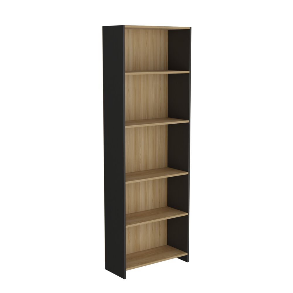 Mueble Biblioteca Con 5 Repisas 180,6x63x26,6 Cm Café Claro Y Negro image number 0.0