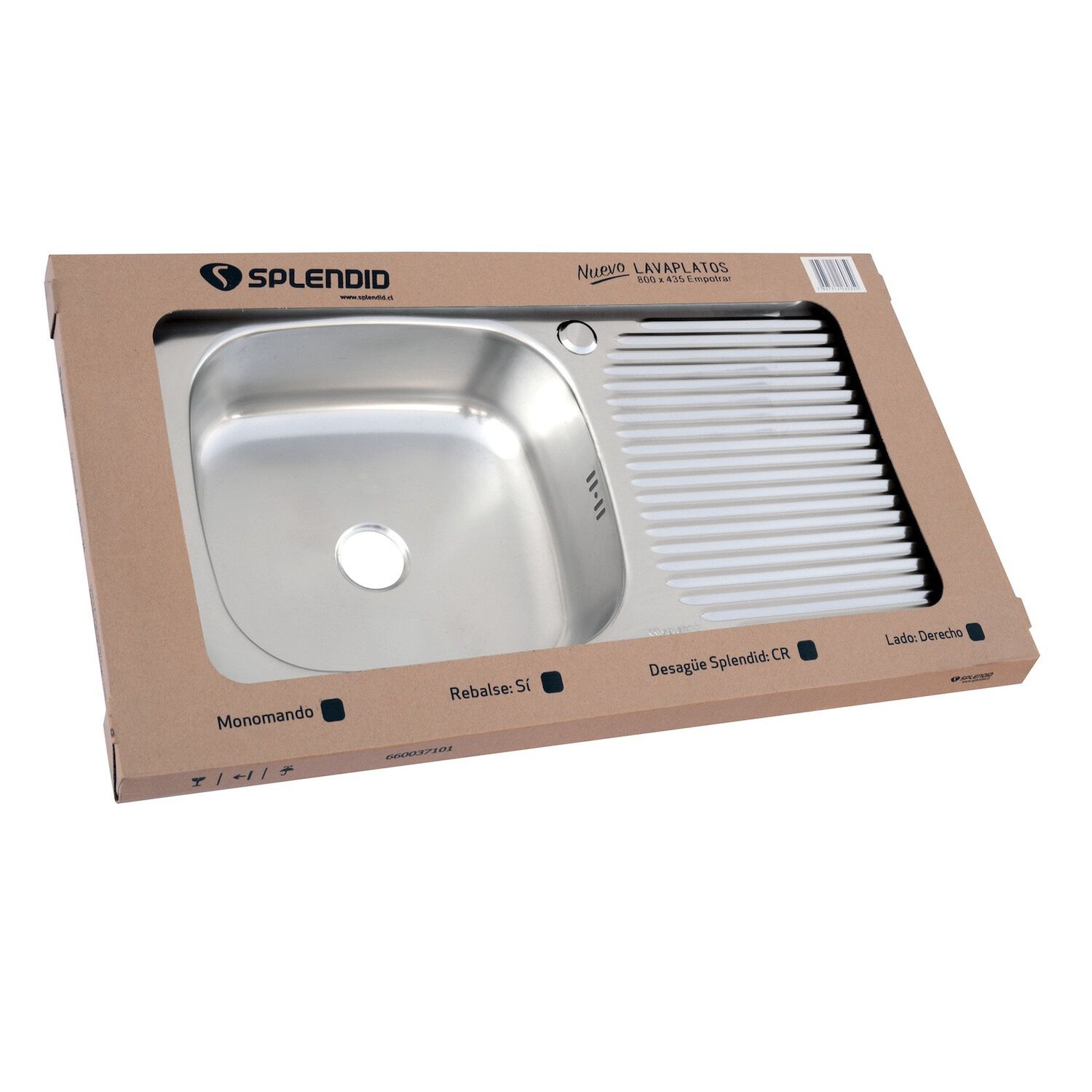 Lavaplatos Empotrado 800x435 C/ Rebalse Monoblock Derecho image number 3.0