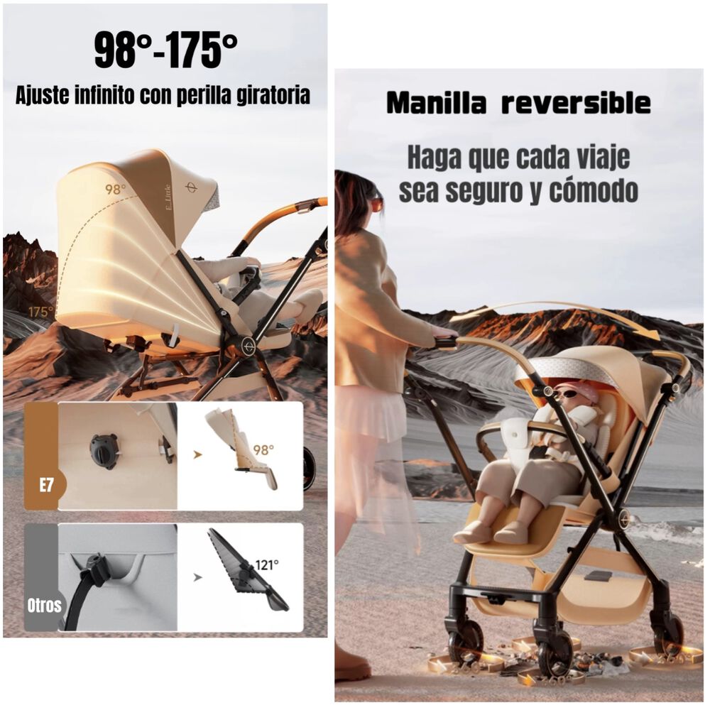 Coche De Paseo Reversible Nueva Tecnología Elittle E7 Dorado image number 6.0