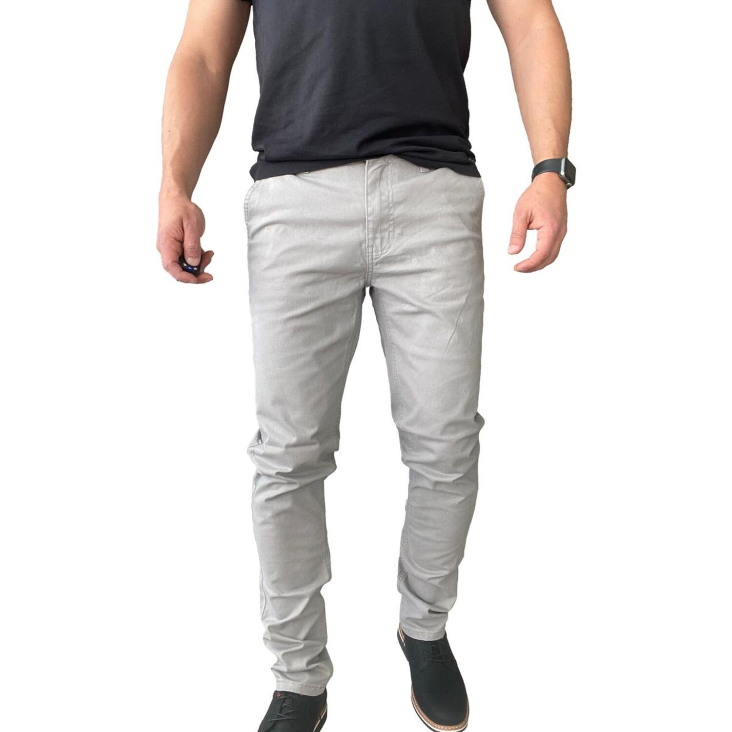 Pantal&oacute;n Elasticados Slim Fit Gabardina Gris Hombre image number 2.0
